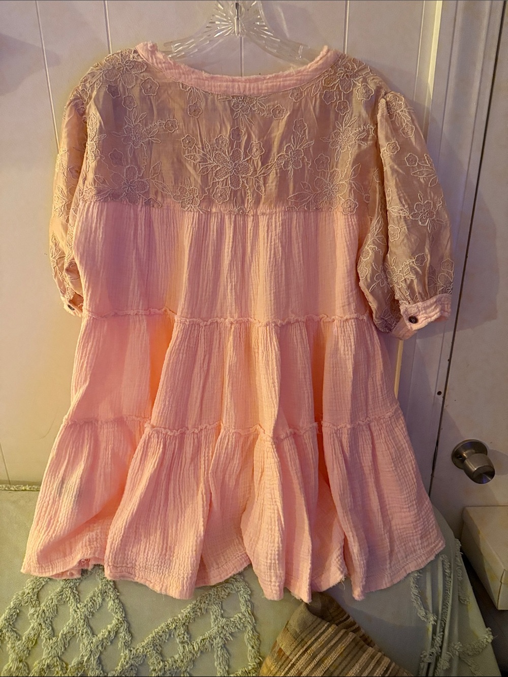 POL Blush Pink Lace Yoke Tiered Peasant Dress or Tunic - Picture 2 of 5